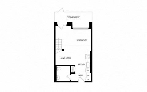 Floor plan for 1 bed, 1 bath, 953 sqft